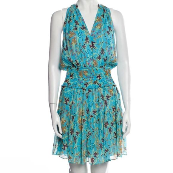 NWT New! A.L.C. 100% Silk Courtney Floral Dress in Blue Grotto Multi. Size 2. - Picture 7 of 13